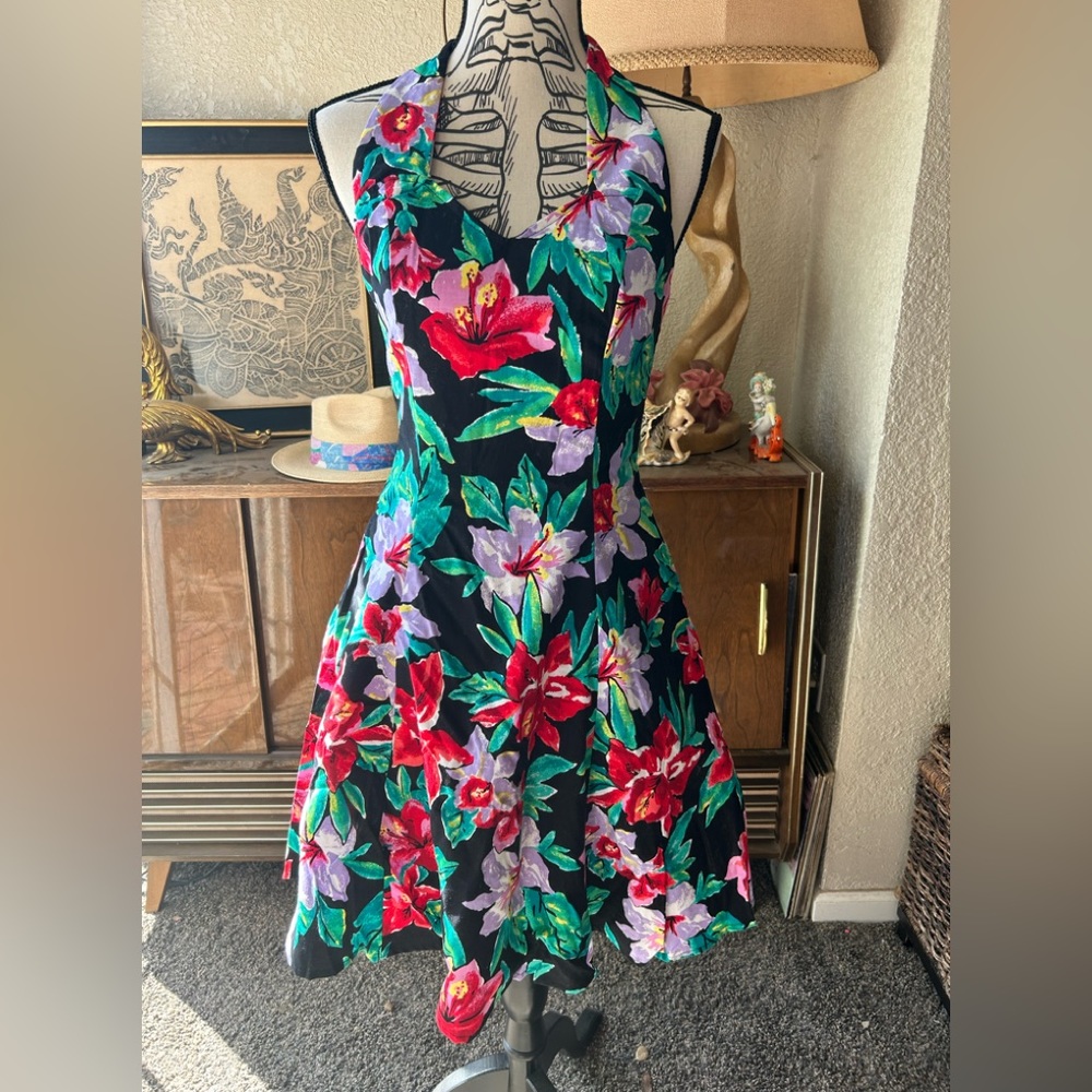 vintage 80's black long halter dress M Roberta